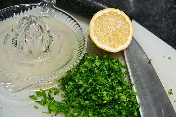 wild-mushrooms-in-cream-ingredients add fresh squeezed lemon juice and parsley